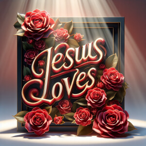 A 3D text tattoo design with the phrase 'Jesus loves you' in an...
