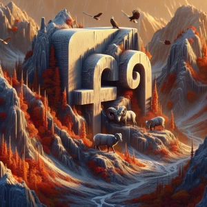 A hyperrealistic Facebook logo sculpted from rugged mountain ter...