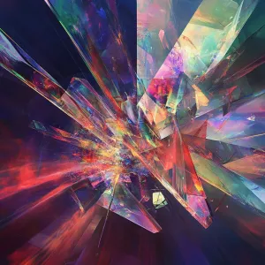 Create a digital painting of a vivid abstract scene where broken...