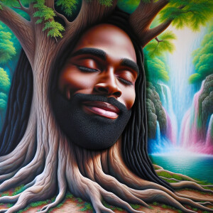 A hyper-realistic 3-D oil painting depicting a tree integrated w...