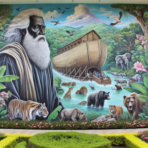 A close-up and detailed wall painting focusing on Noah, depicted...