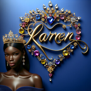VCraft a 3-D image showcasing the name 'KAREN' in a luxurious go...