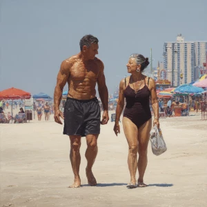 hyperRealism photo painting.a muscular sweaty  employer man walk...