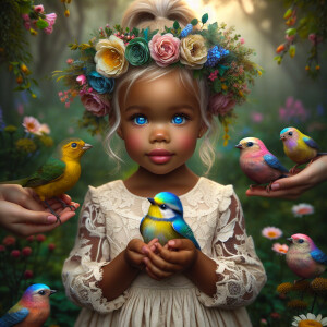 A magical scene featuring a light-skinned African-American toddl...