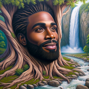 A hyper-realistic 3-D oil painting depicting a tree integrated w...
