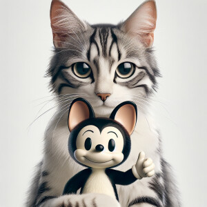 Create a realistic looking cat who has cartoon mickey mouse in i...