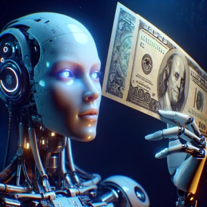 Portrait, surreal humanoid female Robot , observing a mesmerizin...