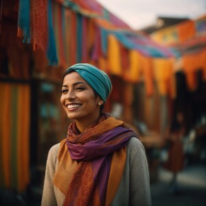 the monaliza with a scarf and a smile