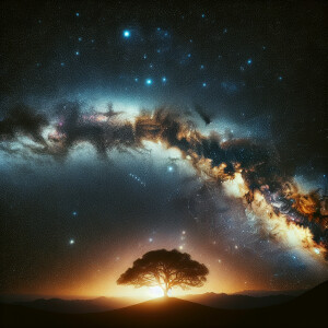 Create an image of the Milky Way galaxy viewed from a dark locat...