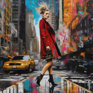 A 1930s elegantly dressed female model walking down Fifth Avenue...