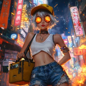 young, rebellious anime-style character. The character should ha...