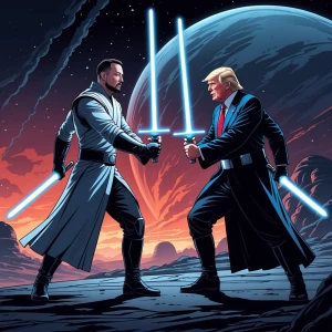 Create a poster of Star Wars-inspired duel between Elon Musk and...