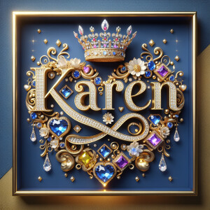 VCraft a 3-D image showcasing the name 'KAREN' in a luxurious go...