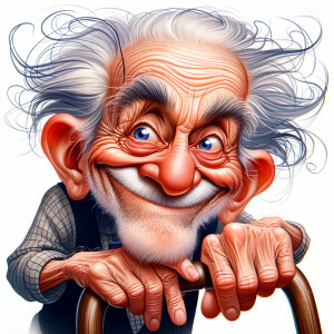 caricature of a 95 year old mad American grandpa posing for the...