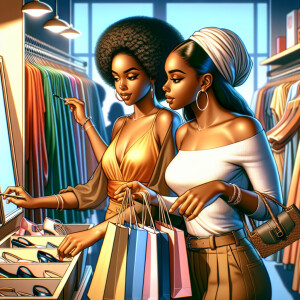 two African American lady's shopping, photo, illustration, 3d re...