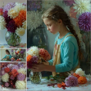 Композиция цветочный мастер-класс. Девушка собирает букет из раз...
