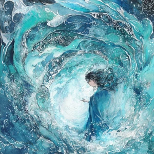 Create a detailed watercolor-style illustration depicting a woma...