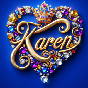 VCraft a 3-D image showcasing the name 'KAREN' in a luxurious go...