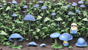 Elon Musk eats blue mushrooms with minions