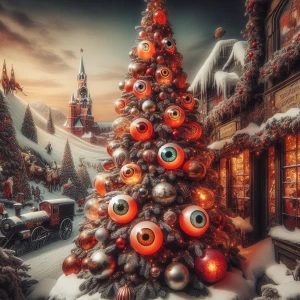 1950s vintage Christmas. Blown glass ornaments on the tree that...