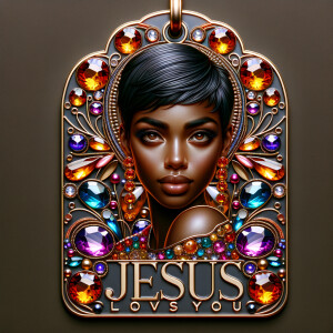 Redesign the tag to feature an African-American woman with a sty...