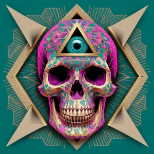 1. Surreal Skull and All-Seeing Eye Design
A vibrant, surreal il...