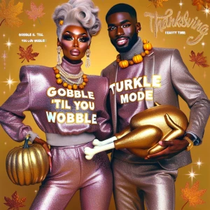 A glamorous African American couple in a playful, humorous Thank...