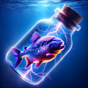 Purple piranha not showing his teeth catching lighting in a bott...