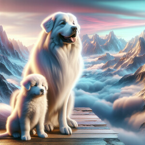 A Female Great Pyrenees with her puppy next to her 3D Photolisti...