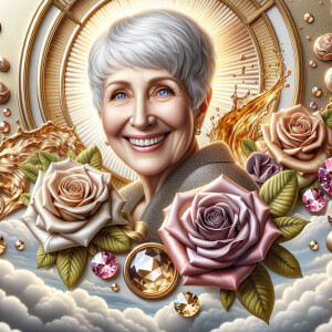 A horizontal portrait of a thinner, smiling curvy 80 year old Ca...
