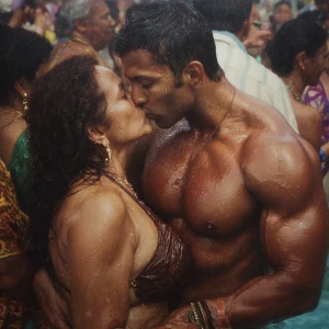 Hyperrealism, photo painting .a indian criminal sweaty muscular...