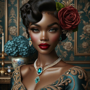 An elegant portrait of a light-skinned African-American Hawaiian...