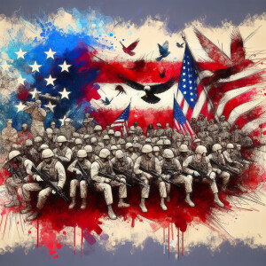 A vibrant, painterly splash art piece honoring soldiers for Memo...