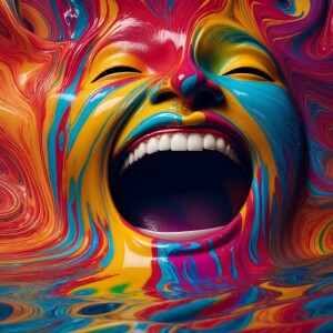 Create a highly detailed 3D abstract image of a smiling face eme...