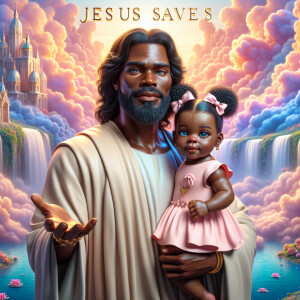 Create a 3D realistic artwork featuring the phrase 'Jesus Saves'...