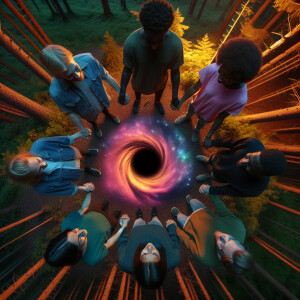 view from above, The action takes place in the forest during sun...