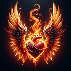 Flaming heart with wings