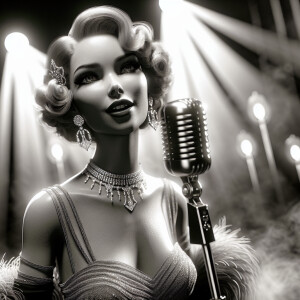 An ultra realistic, black and white portrait of a 1920s jazz clu...