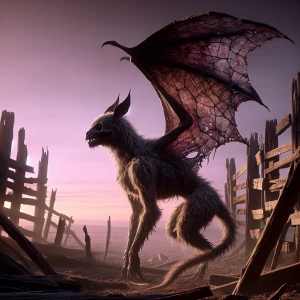A lone, weathered chupacabra, rendered in ultra-realistic 3D, po...