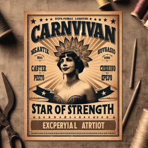 Create a vintage-style Freak Show poster featuring the Steong ma...