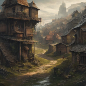 Dystopian illustration of a village