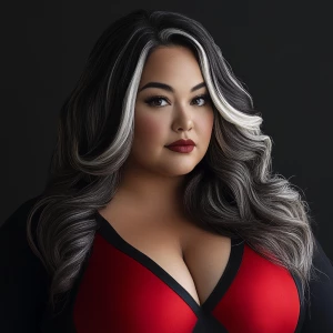 Create a picture of a plus size queen with a hint of superhero h...