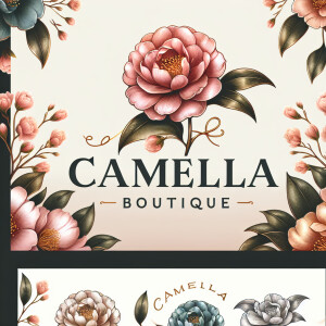 Draw a logo for the Camelia Boutique women's dress store