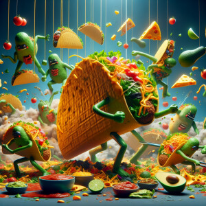 Anamorphic tacos having a food fight,  ultra-detailed, 8k resolu...
