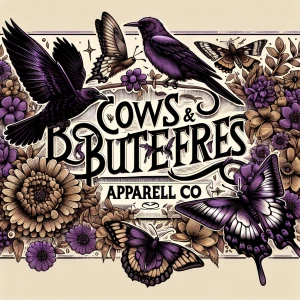 Create a design featuring the phrase "Crows & Butterflies appare...