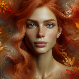 Photorealistic image. Artistic portrait, beautiful woman. Ginger...