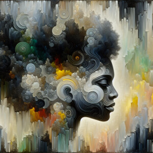 Imagine a mesmerizing symphony of earthy black and pale green an...