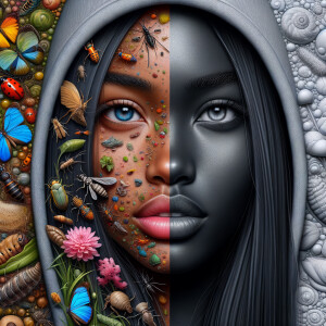 A black and white photo of a African American woman tan skin ton...