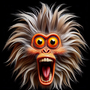 Cartoonish rat fink monkey with bulging eyes