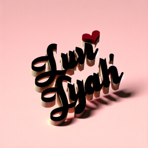 3D image of the words LUV LIYAH in black cursive font, there is...
